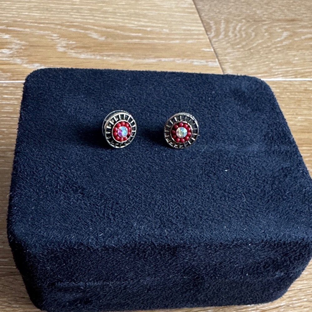 Elegant Red and Silver Stud Earrings